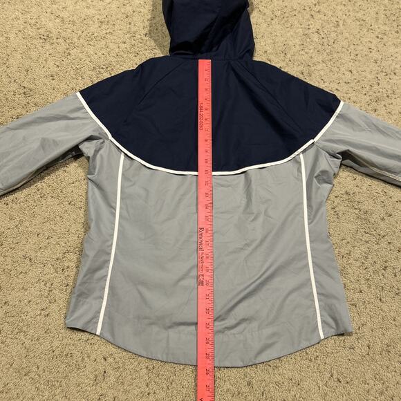 Nike size M women’s Jacket Windrunner Hooded Vented Running Golf Navy Gray B25 - Picture 8 of 12